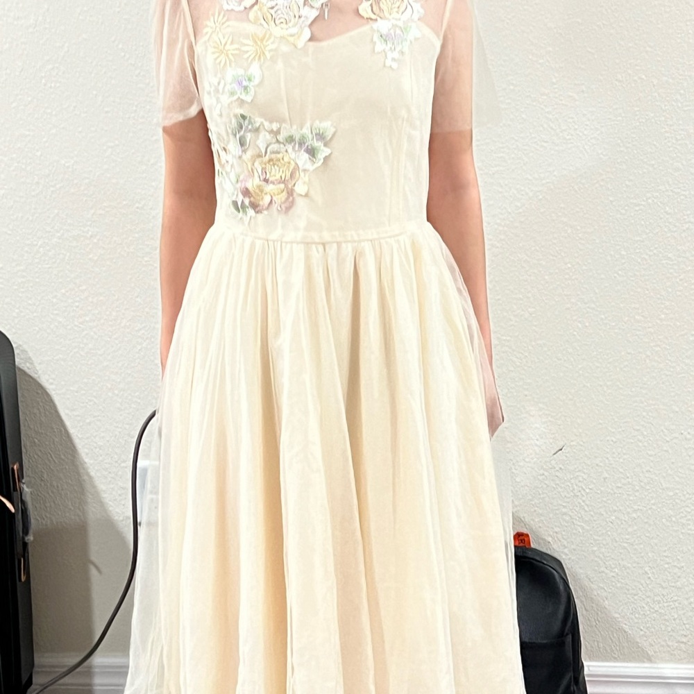 Elegant Cream Floral Dress